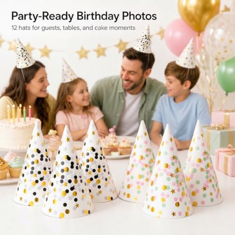 Boieo Gold Polka Dot Birthday  – Party Hat Cone recenzja i cena