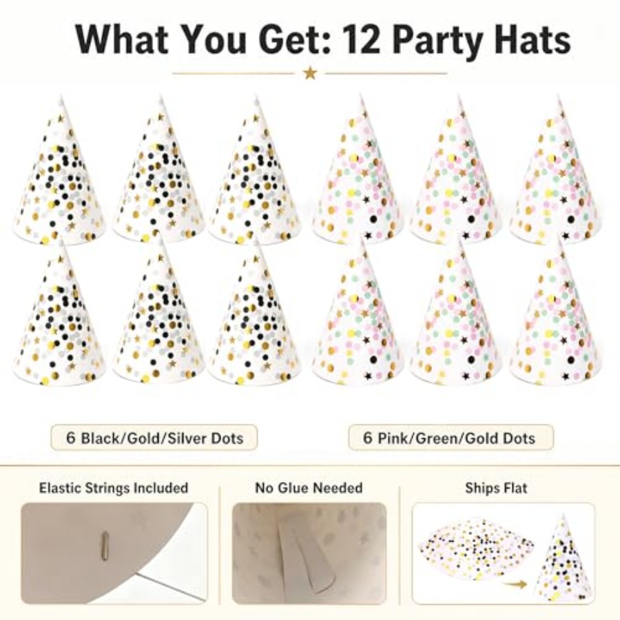 Boieo Gold Polka Dot Birthday  – Party Hat Cone recenzja i cena