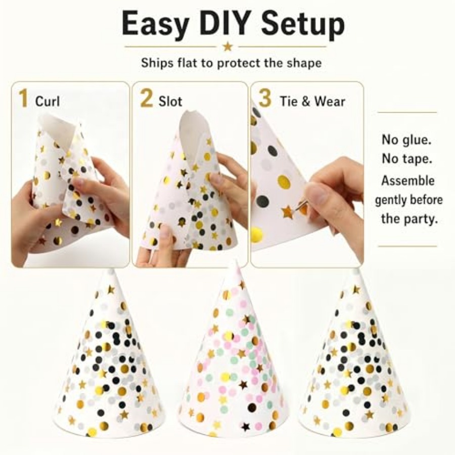 Boieo Gold Polka Dot Birthday  – Party Hat Cone recenzja i cena