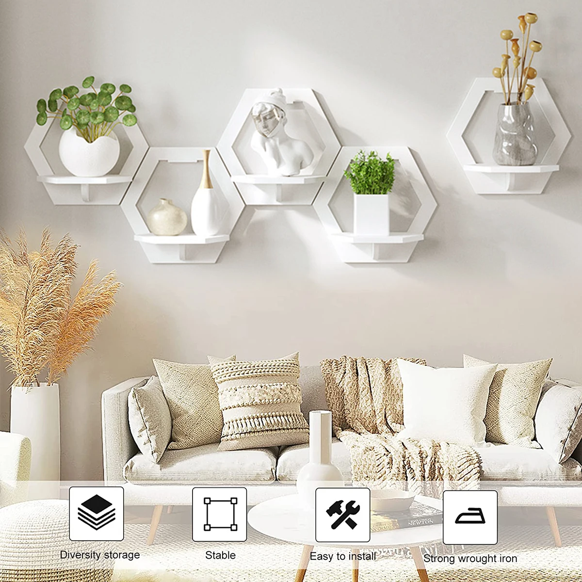 3Pcs Hexagon Wall Shelf Punch  – Flower Wall Panel recenzja i cena