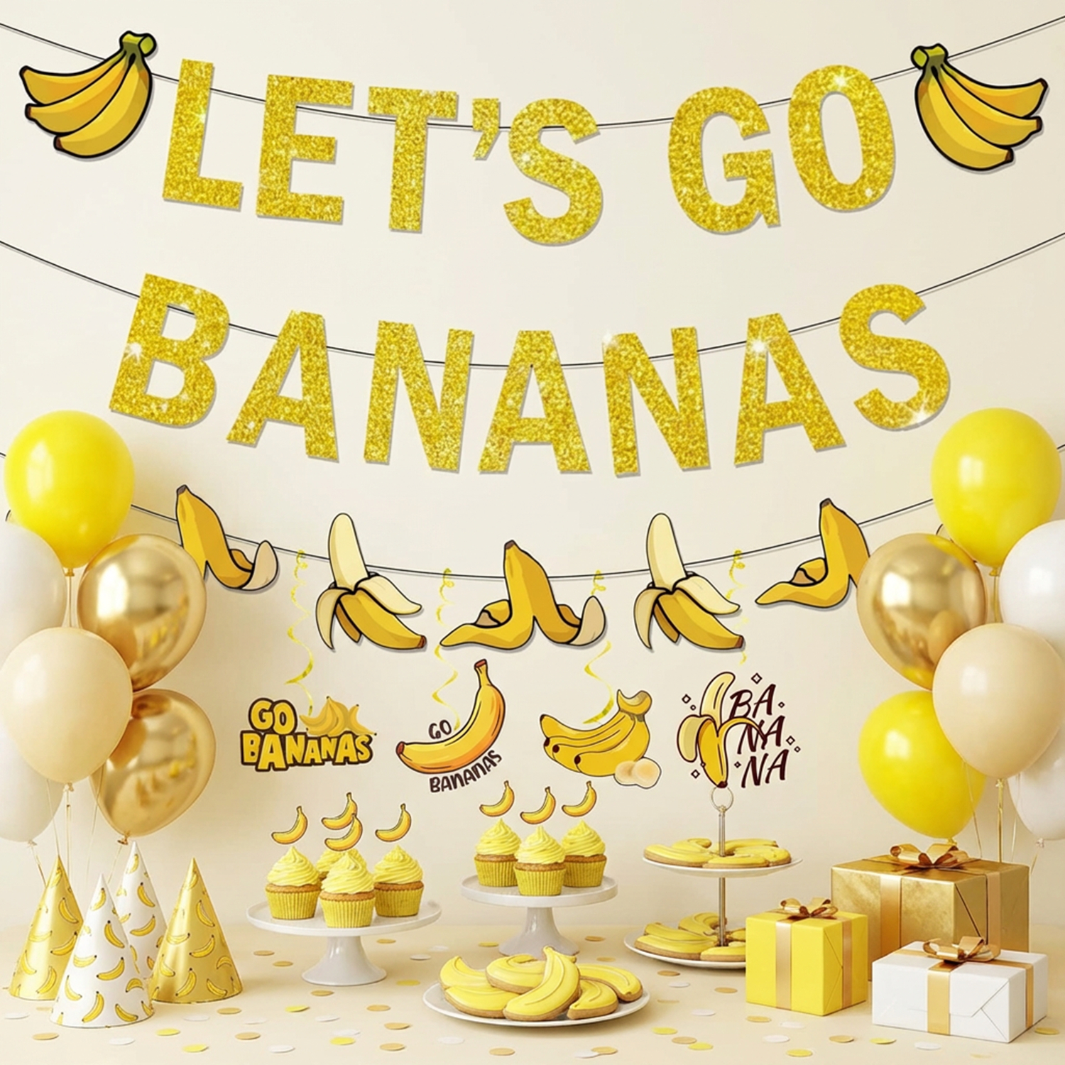 Yellow Bananas Birthday Banner – Let'S Party Event Supply recenzja i cena