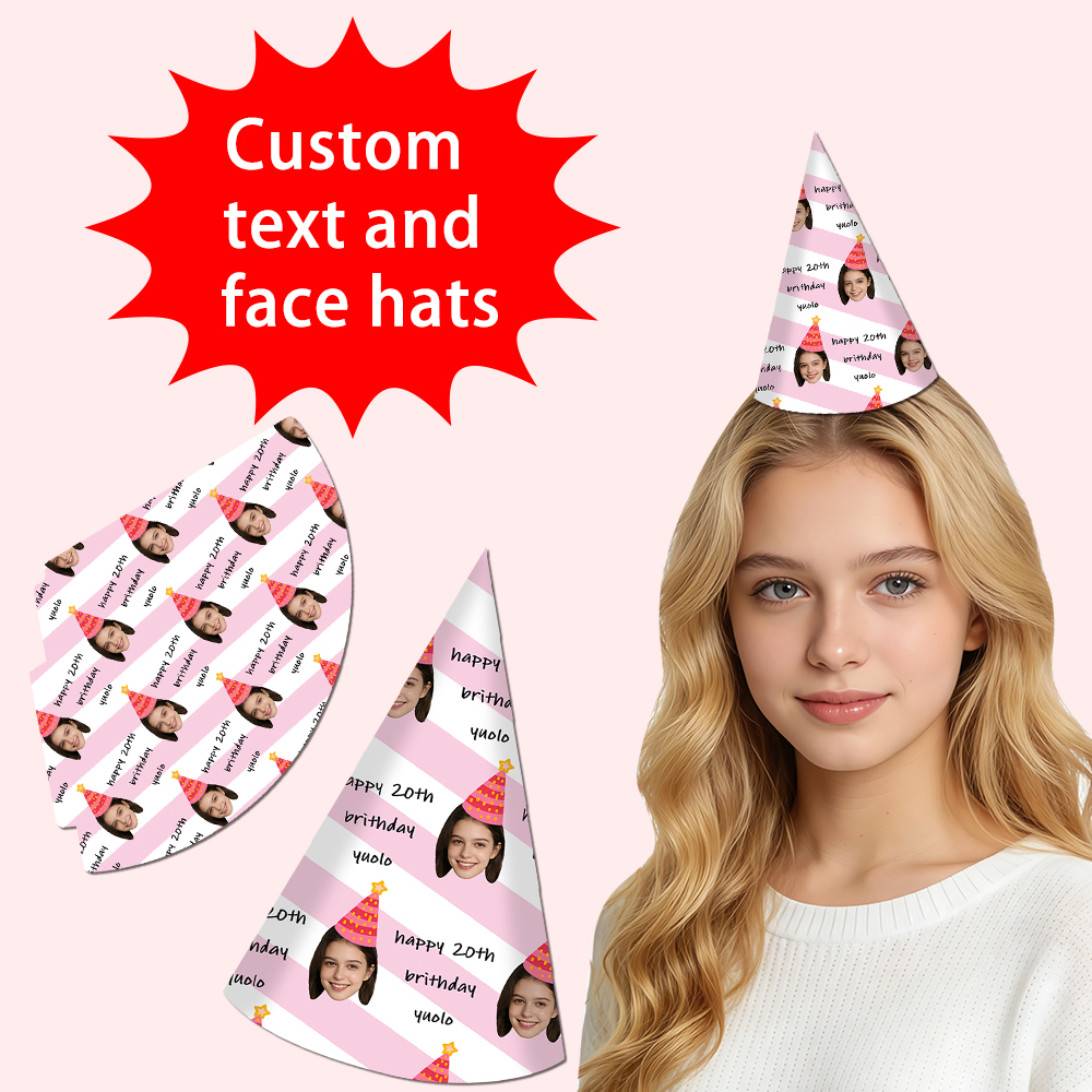 8pcs Custom Text and Photo Fac – Party Hat Cone recenzja i cena