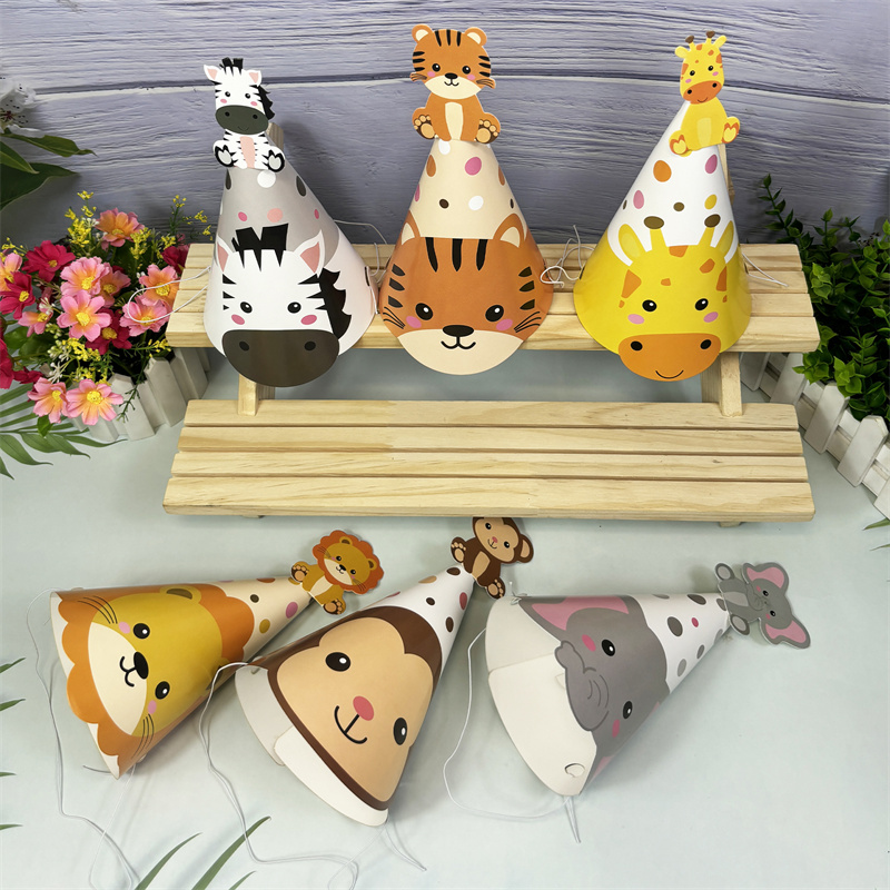 6Pcs Jungle Animal Paper Hats  – Party Hat Cone recenzja i cena