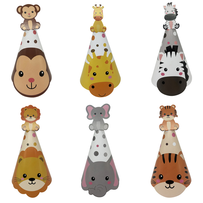 6Pcs Jungle Animal Paper Hats  – Party Hat Cone recenzja i cena