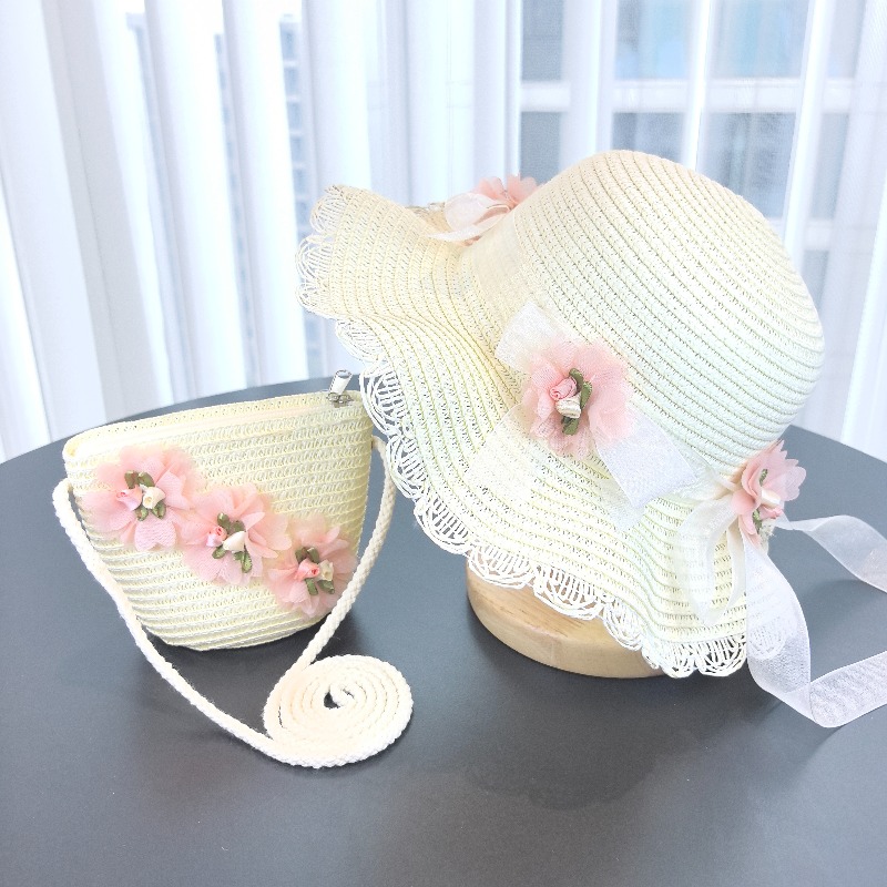 Girls 2pcs Straw Hat Solid Col – Paper Straw Color recenzja i cena