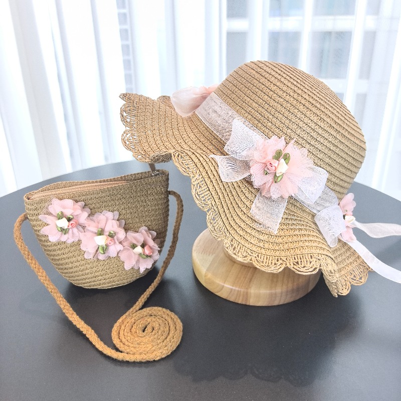 Girls 2pcs Straw Hat Solid Col – Paper Straw Color recenzja i cena